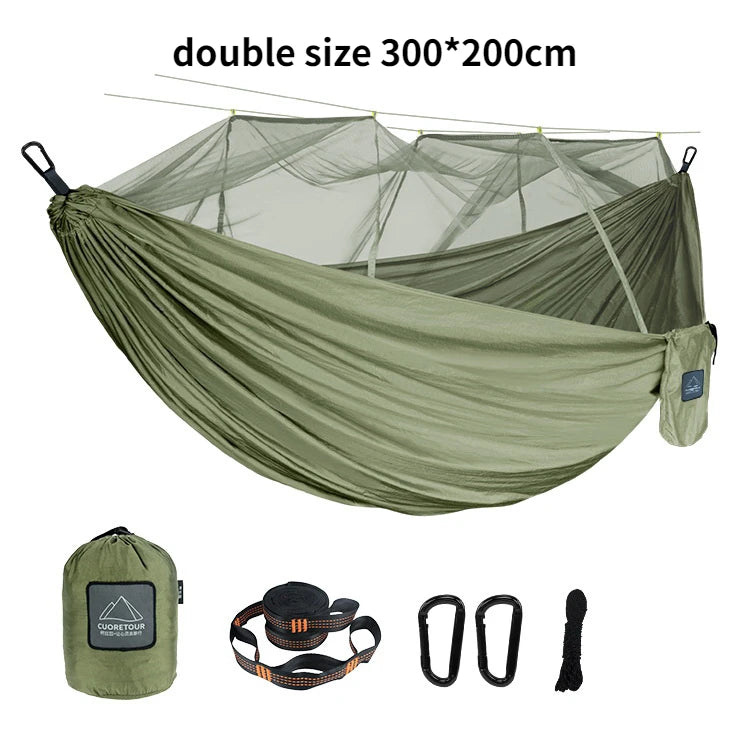 Portable Nylon Camping Hammock with Mosquito Net – Single & Double Size - Image 18