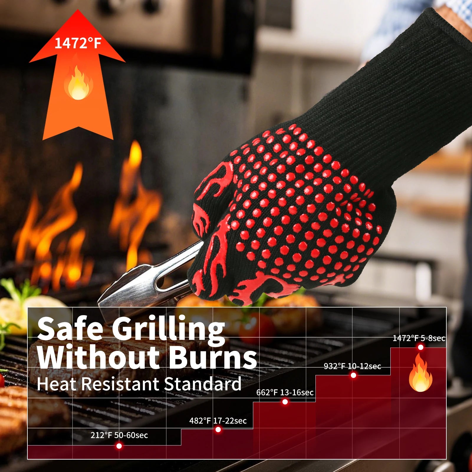 Flame Retardant Non-slip BBQ Fire Gloves – Ultimate Heat Protection - Image 2