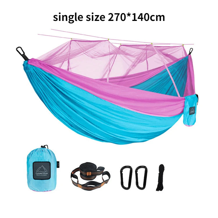 Portable Nylon Camping Hammock with Mosquito Net – Single & Double Size - Image 13