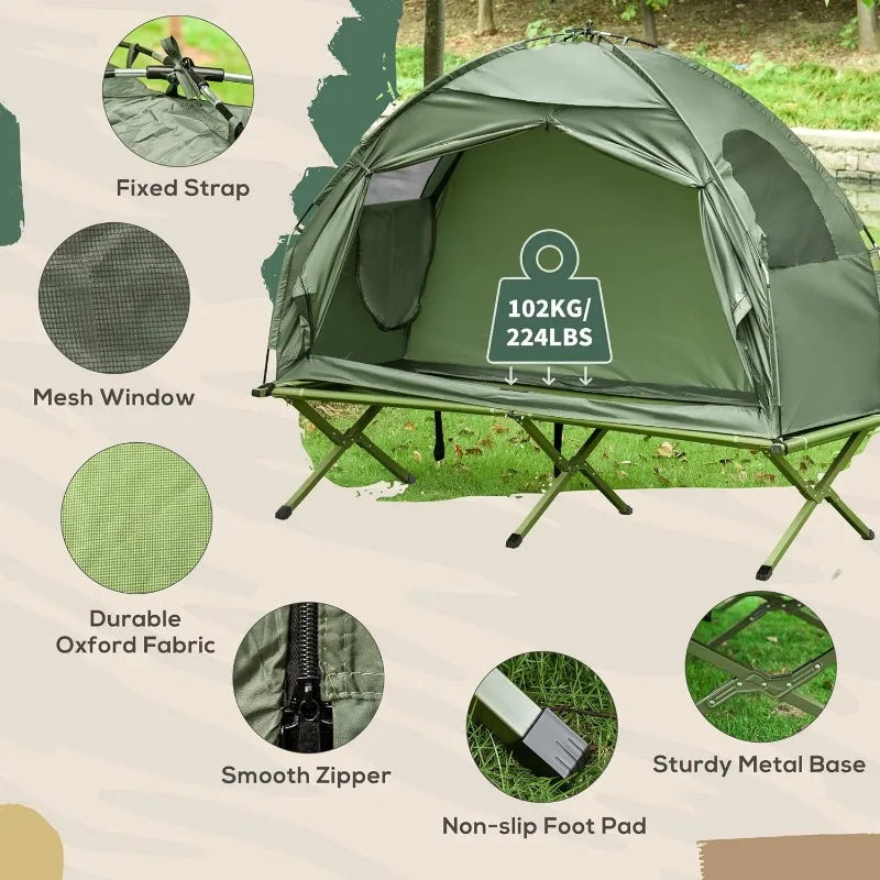 Outsunny Camping Tent Cot – Single Person Off-Ground Shelter Combo - Image 3