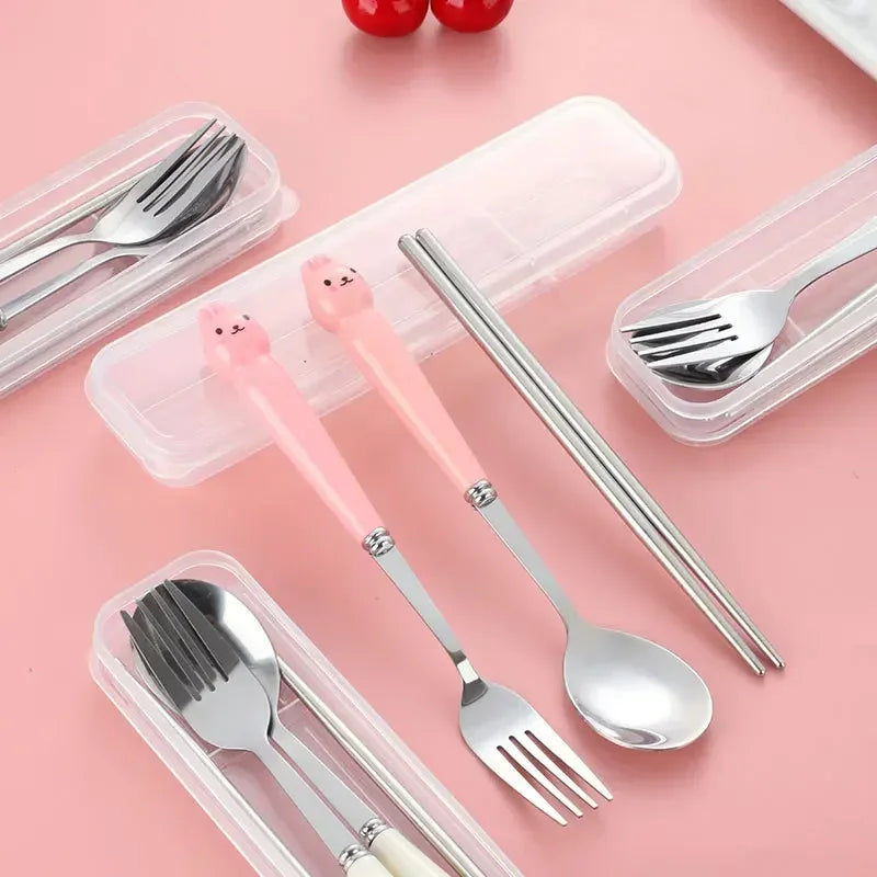 Portable Cartoon Tableware Set for Kids – Fun & Durable Utensils with Case - Image 2