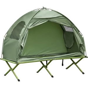 Outsunny Camping Tent Cot – Single Person Off-Ground Shelter Combo