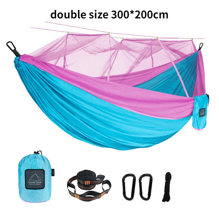 Portable Nylon Camping Hammock with Mosquito Net – Single & Double Size - Image 14